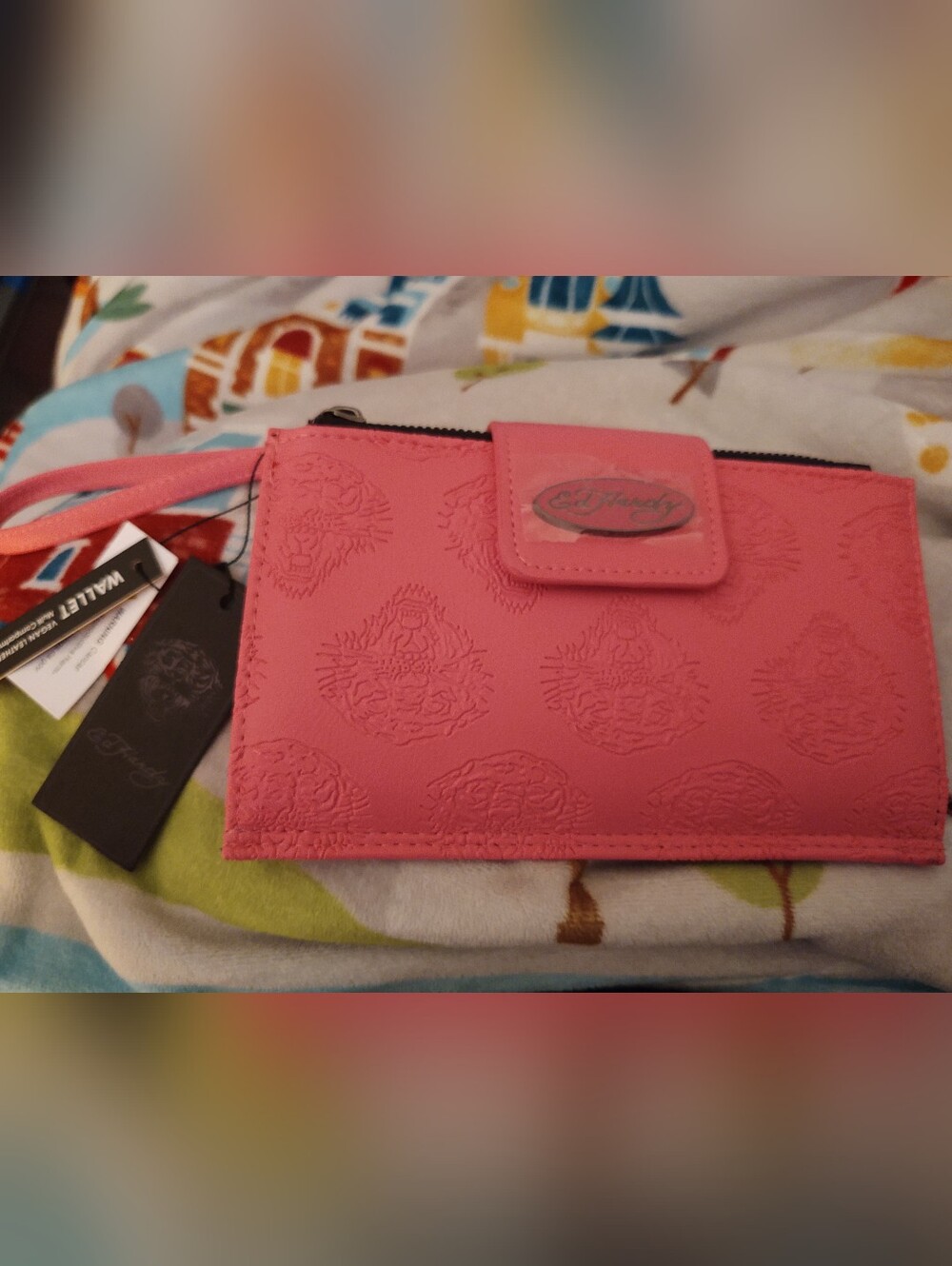 Ed Hardy Pink Embossed Wristlet Wallet NWT NEVER USED